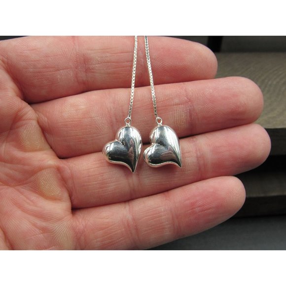 Jewelry - Sterling Silver Four Inch Long Heart Dangle Earrings Vintage Wedding Engagement